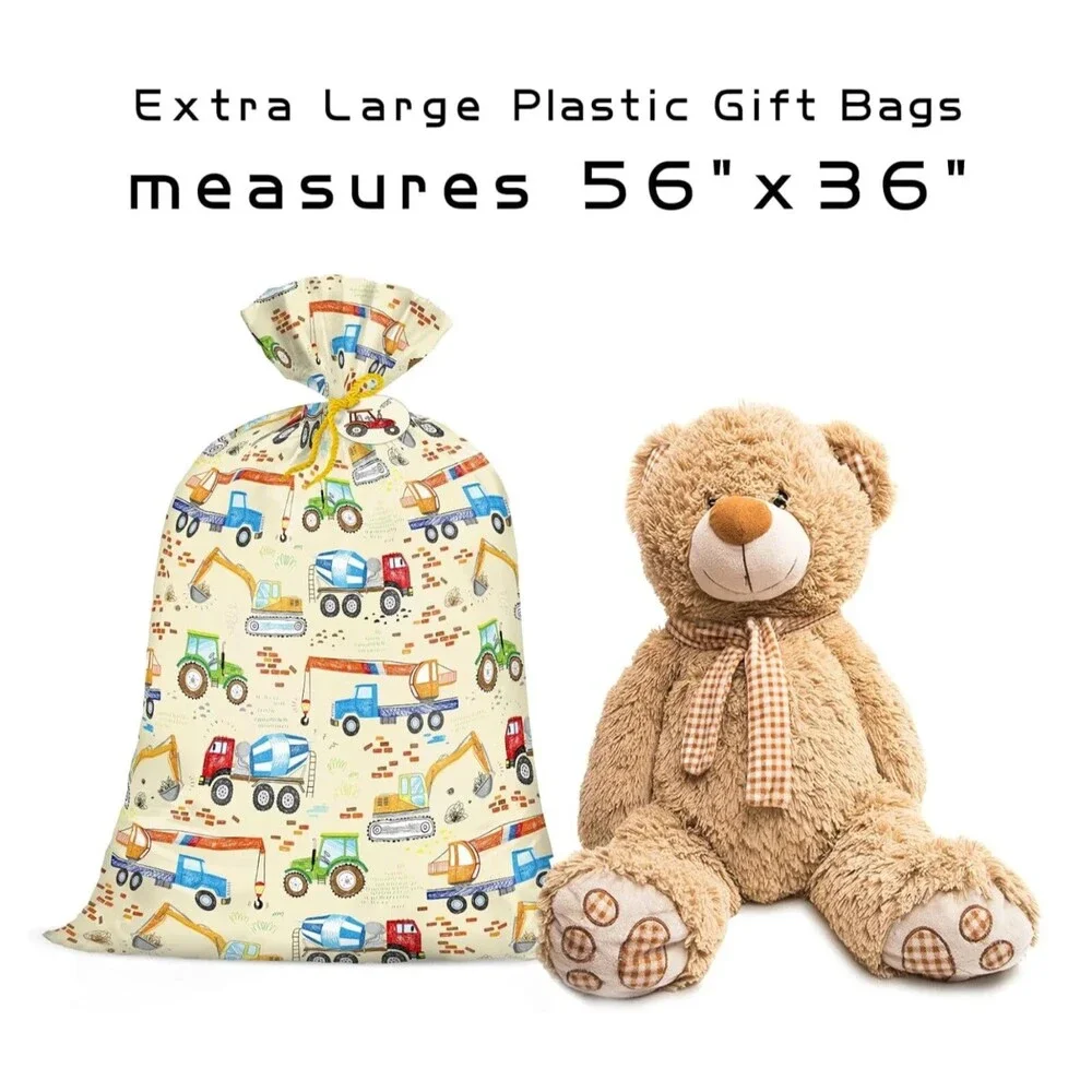 Loveinside Extra Large Plastic Gift Bag Construction Trucks 56 x 36-in Gift Tag